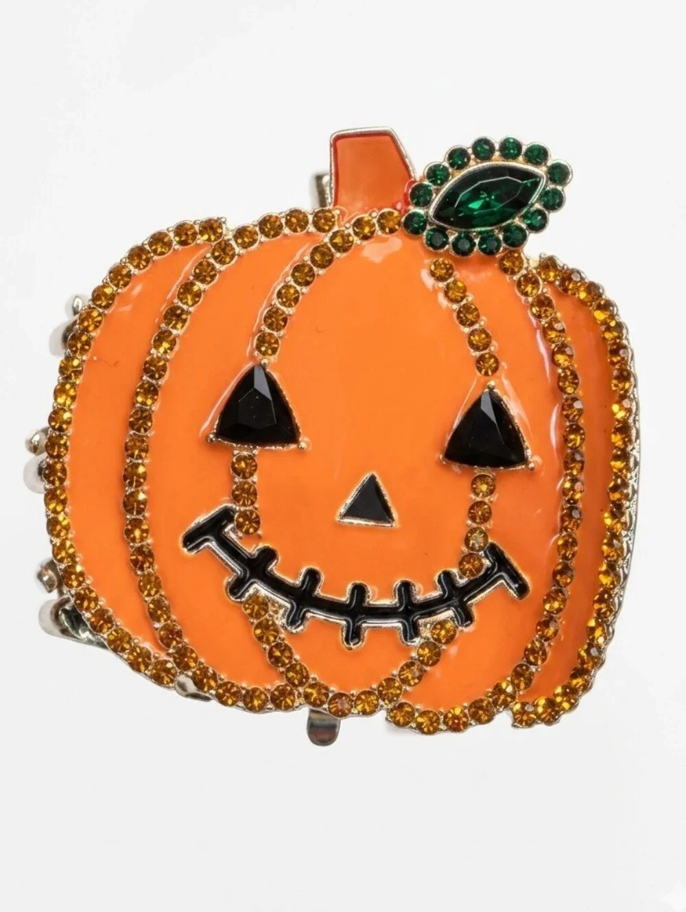 🔹️NWT Orange Rhinestone Pumpkin Jack O Lantern Metal Claw Hair Clip